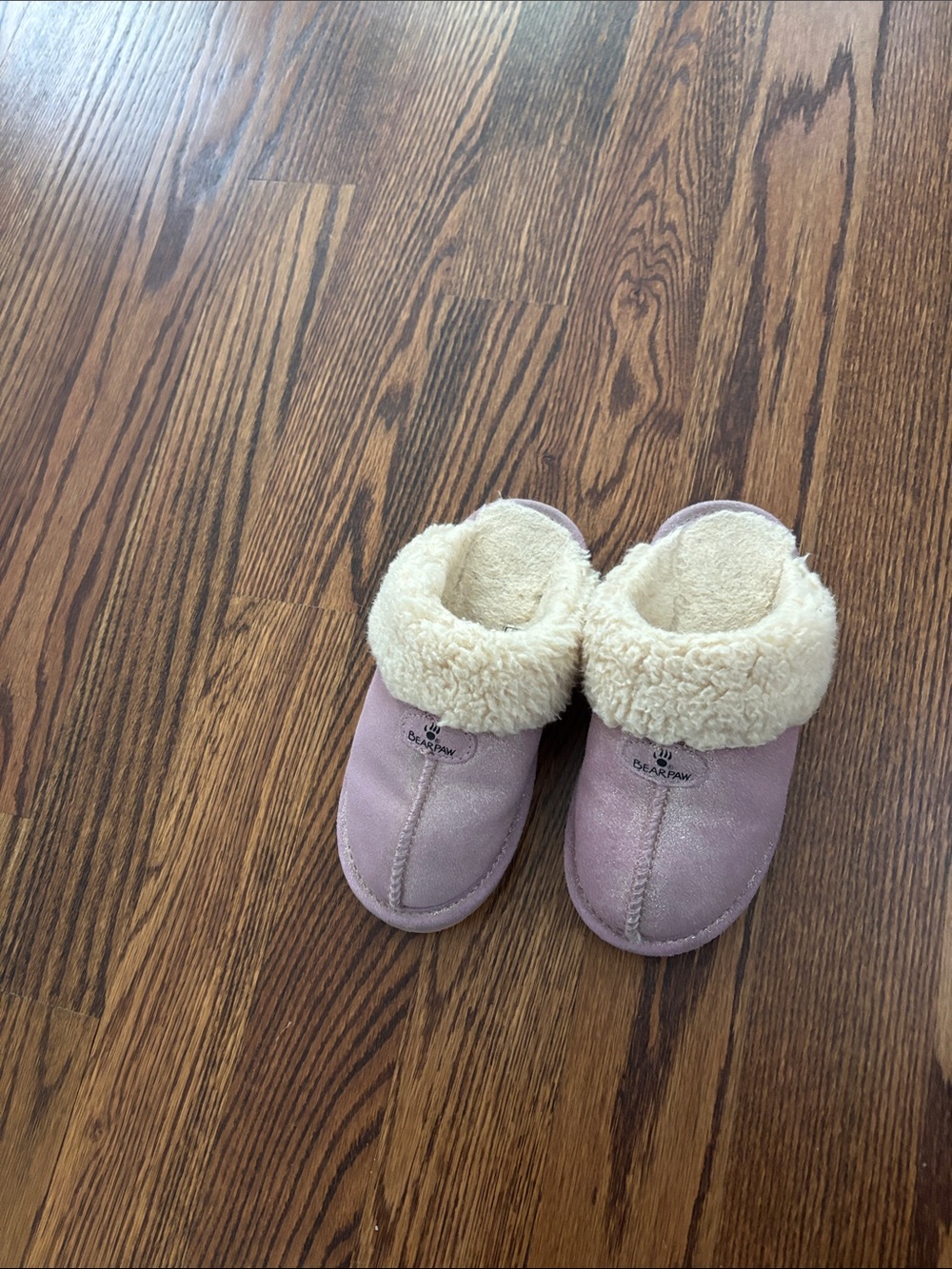 BearPaw Kids Light Pink Plush Cuff Slip-On Slippers
